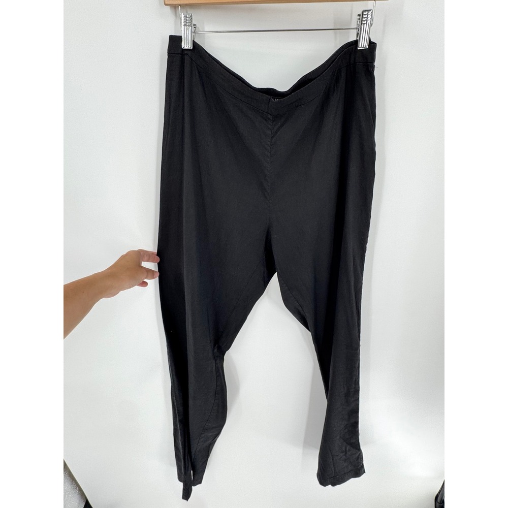 Eileen Fisher Trousers Women 14 Black Linen Blend High Rise Side Zip Italian‎
